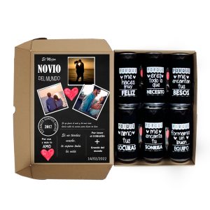 Box 6 Razones para Amarte de Dulce Regalo. Caja sorpresa romántica con 6 mensajes personalizados, cervezas y chocolates. Ideal para aniversario o San Valentín con entrega a domicilio en Lima.
