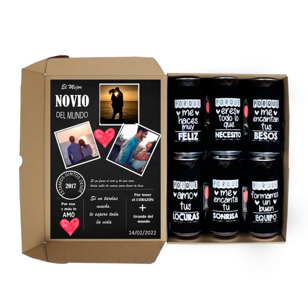 Box 6 Razones para Amarte de Dulce Regalo. Caja sorpresa romántica con 6 mensajes personalizados, cervezas y chocolates. Ideal para aniversario o San Valentín con entrega a domicilio en Lima.