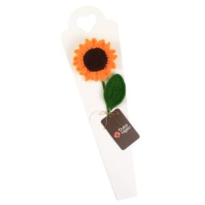 Girasol tejido a crochet de Dulce Regalo. Flor artificial eterna, hecha a mano. Regalo original, tierno y duradero para expresar admiración, con entrega a domicilio en Lima.