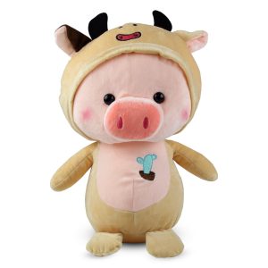 Peluche de Chanchito disfrazado con capucha de vaquita de Dulce Regalo. Juguete suave y divertido, ideal como regalo original o detalle tierno, con entrega a domicilio en Lima.