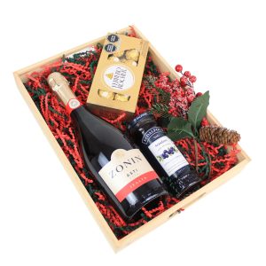 Regalo de navidad con champagne, chocolates Ferrero y mermelada delivery Lima