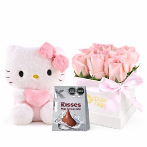 Hello Kitty con Box de Rosas y Chocolate