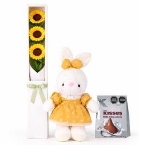 Peluche Conejita con Girasoles y Chocolate