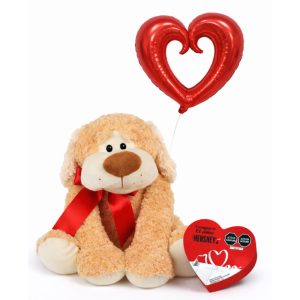Peluche Perrito con chocolate y globo de amor