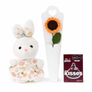 Conejita con Chocolate y Girasol a Crochet