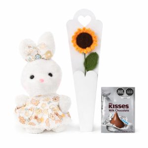 Conejita con Chocolate y Girasol a Crochet