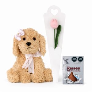 Perrita con Chocolate y Tulipán a Crochet