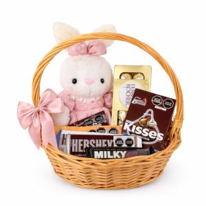 cesta de chocolates con conejita de peluche