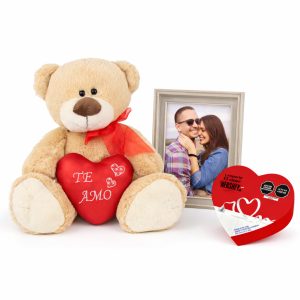 Oso de peluche con chocolate y portarretrato