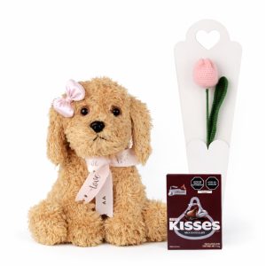 peluche con chocolate y tulipan a crochet